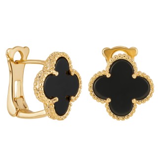 Серьги Ванклиф золотистые с черной вставкой на английском замке