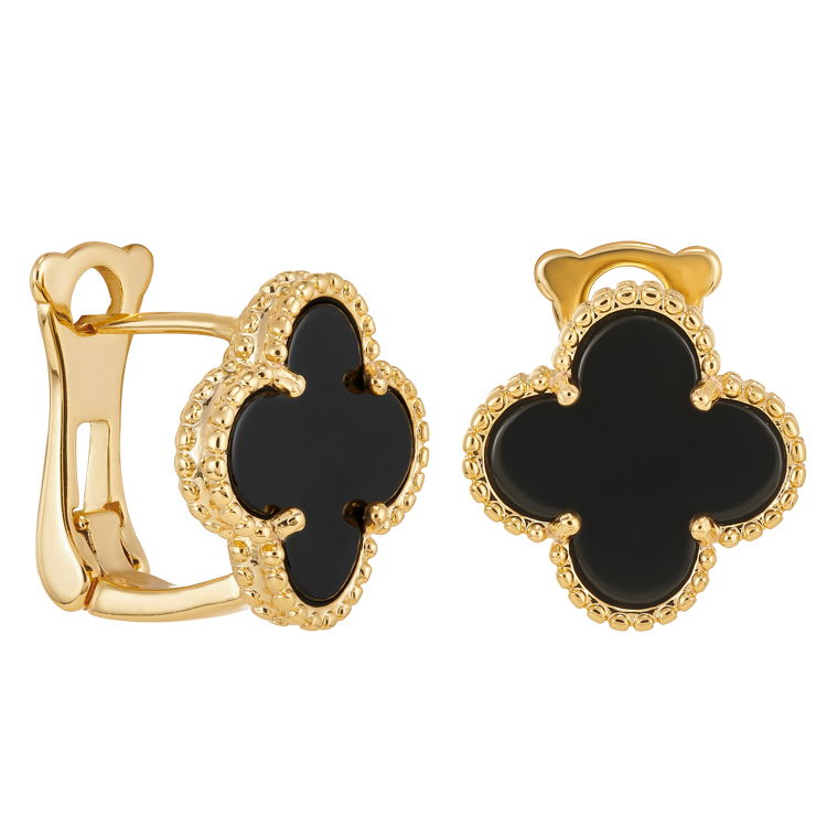 Серьги Ванклиф золотистые с черной вставкой на английском замке Meduza Crystal