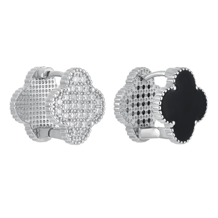 Серьги Ванклиф  двухсторонние в белом золоте Meduza Crystal