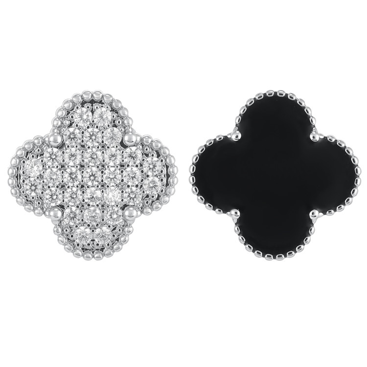 Серьги Ванклиф  двухсторонние в белом золоте Meduza Crystal