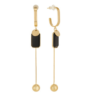 Серьги асимметрия с черным камнем в золоте