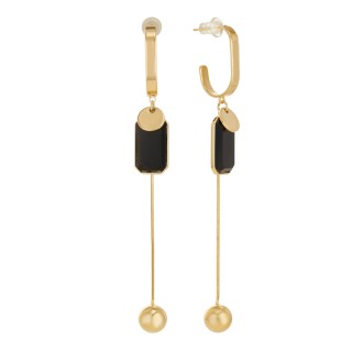 Серьги асимметрия с черным камнем в золоте