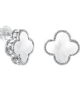 Серьги Ванклиф серебристые перламутр с цирконом 