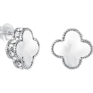 Серьги Ванклиф серебристые перламутр с цирконом 