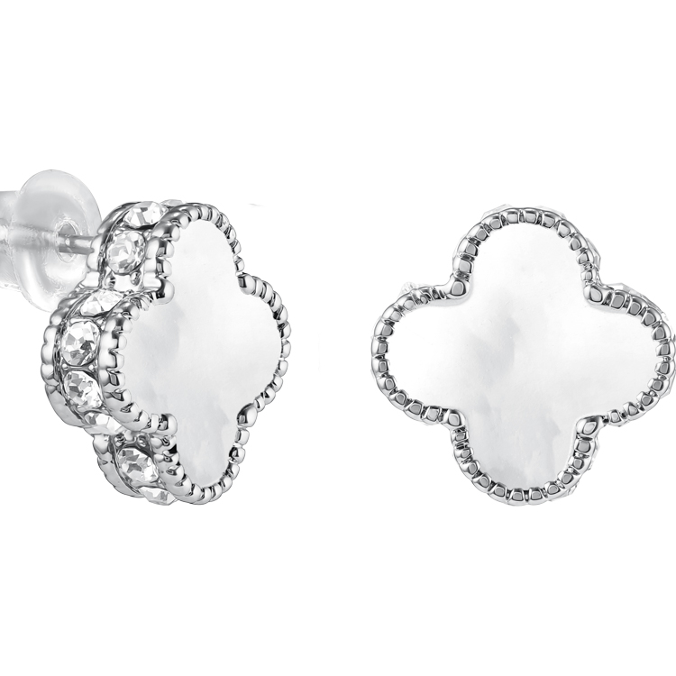 Серьги Ванклиф серебристые перламутр с цирконом Meduza Crystal