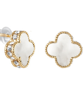 Серьги Ванклиф золотистые перламутр с цирконом 