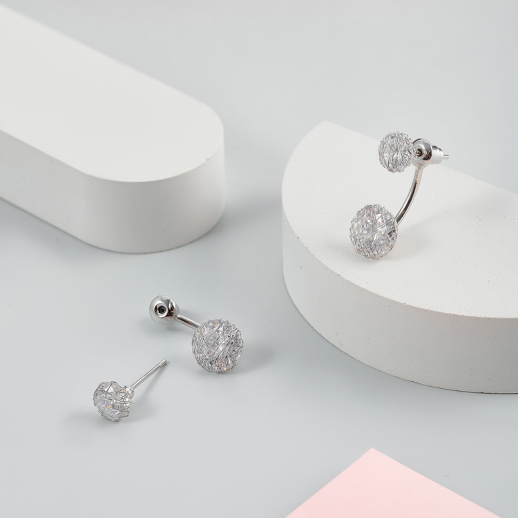 Серьги паутинка в белом золоте Meduza Crystal