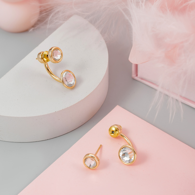 Серьги джекеты с камнем в золоте Meduza Crystal