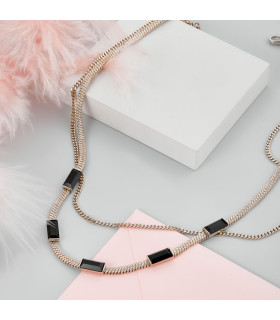 Колье двойное с черным цирконом в кофейном цвете