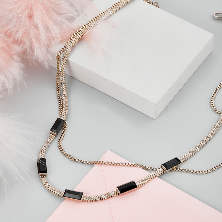 Колье двойное с черным цирконом в кофейном цвете Meduza Crystal