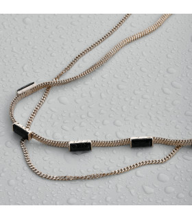 Колье двойное с черным цирконом в кофейном цвете