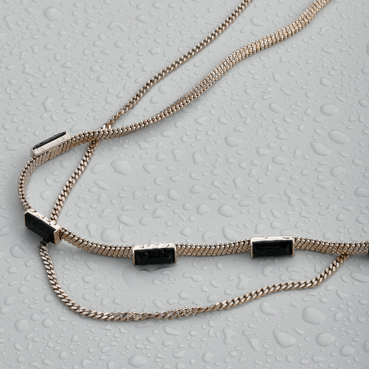 Колье двойное с черным цирконом в кофейном цвете Meduza Crystal