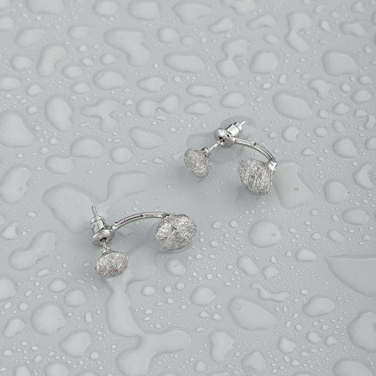 Серьги паутинка в белом золоте Meduza Crystal