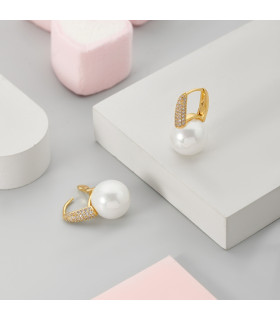 Серьги с жемчугом Майорка с цирконами в золоте