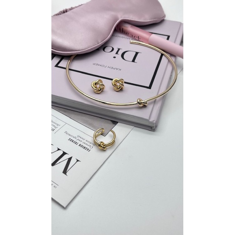 Серьги узелок золотистые Meduza Crystal