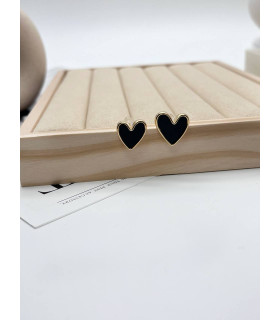 Серьги сердечки черные в золоте