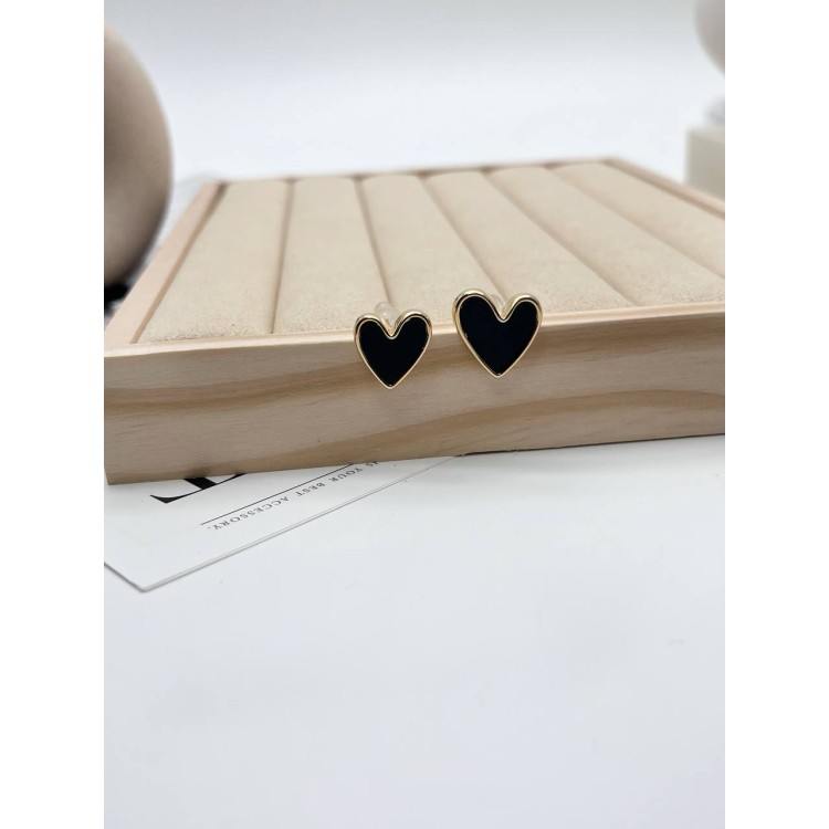 Серьги сердечки черные в золоте Meduza Crystal