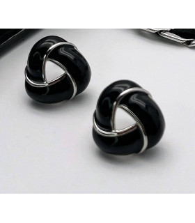 Серьги Ving  серебристые с черной эмалью