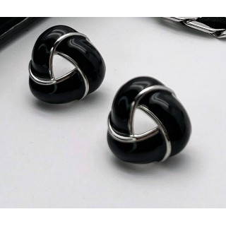 Серьги Ving  серебристые с черной эмалью