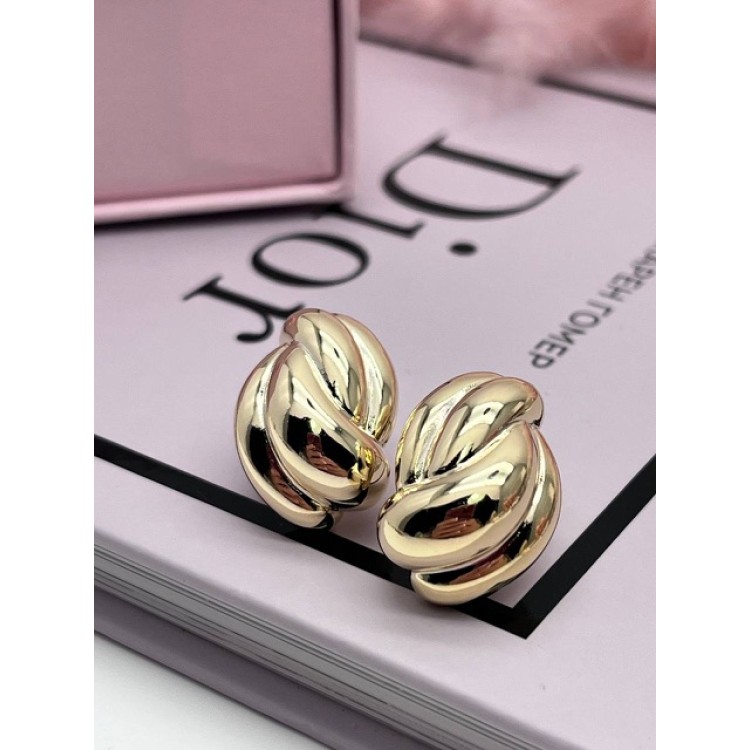 Серьги дутые Megan золотистые Meduza Crystal