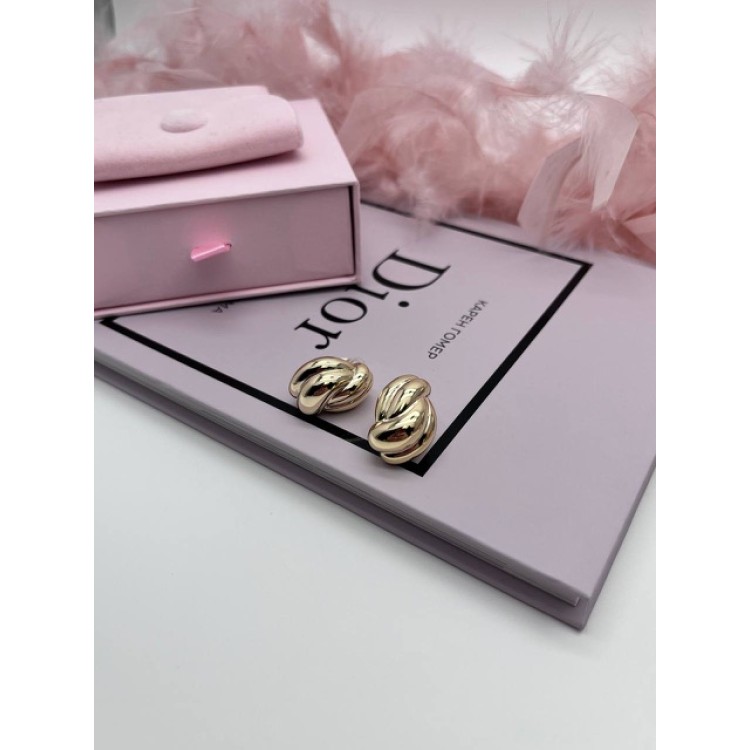 Серьги дутые Megan золотистые Meduza Crystal