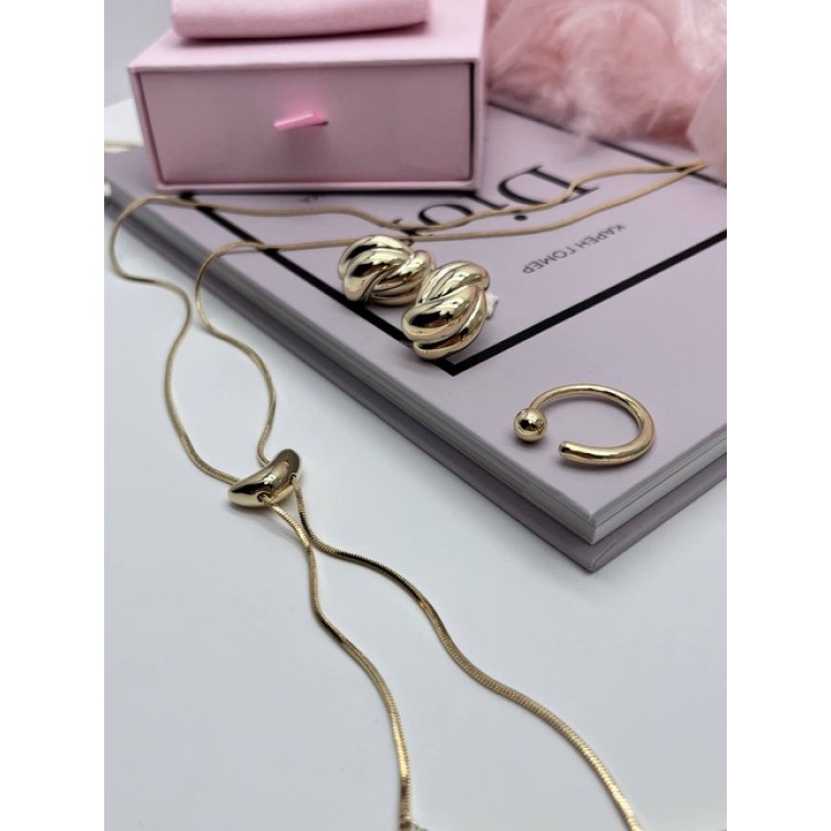 Серьги дутые Megan золотистые Meduza Crystal