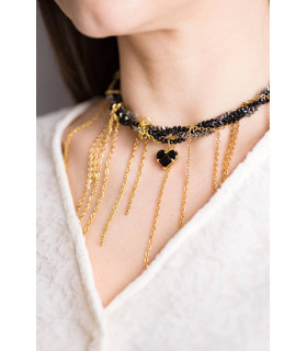 Чокер многослойный с черным сердцем в золоте