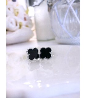 Серьги Ванклиф серебристые с черной вставкой