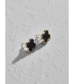 Серьги Ванклиф золотистые с черной вставкой