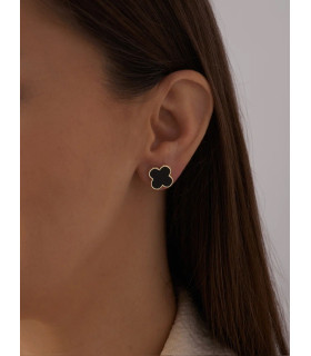 Серьги Ванклиф золотистые с черной вставкой