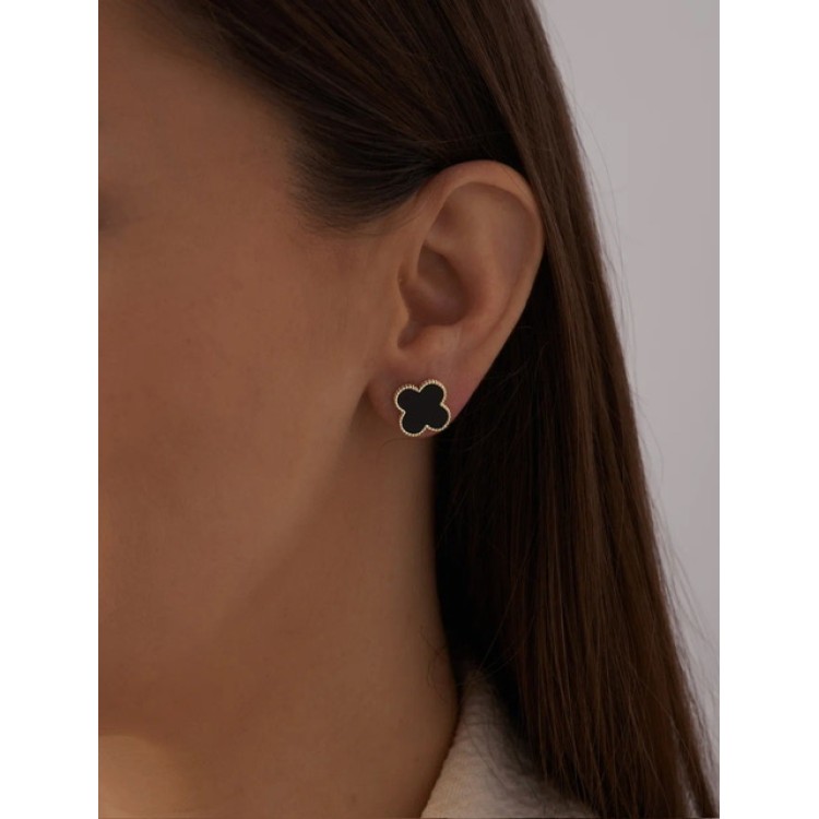 Серьги Ванклиф золотистые с черной вставкой Meduza Crystal