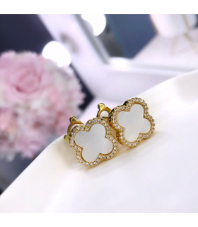 Серьги Ванклиф золотистые с перламутром на английском замке
