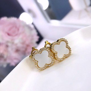 Серьги Ванклиф золотистые с перламутром на английском замке