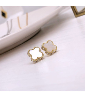 Серьги Ванклиф золотистые перламутр с цирконом 