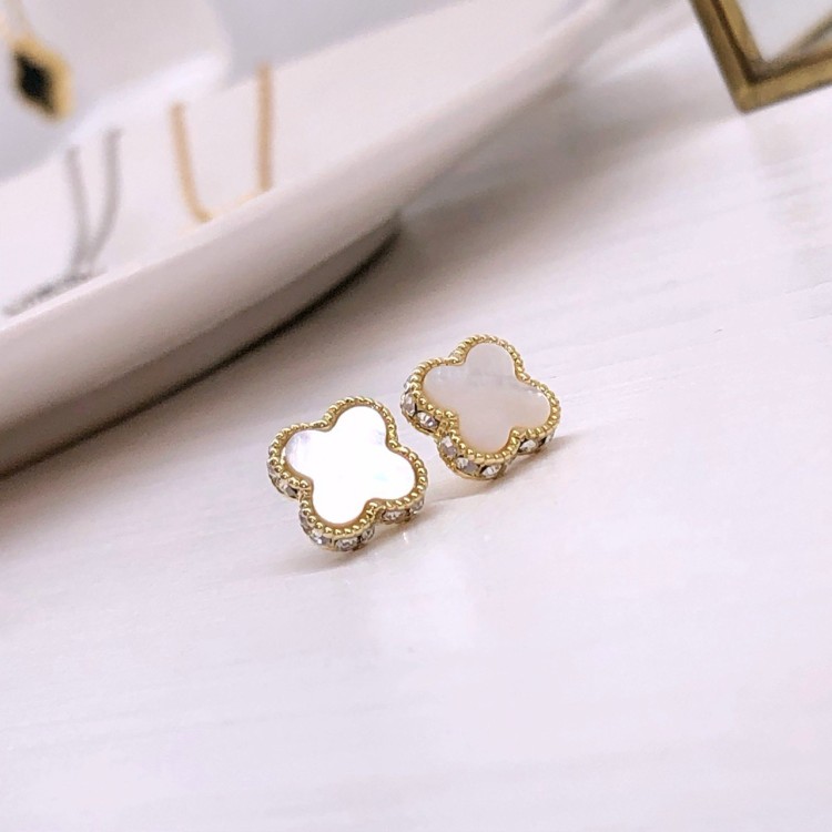 Серьги Ванклиф золотистые перламутр с цирконом Meduza Crystal