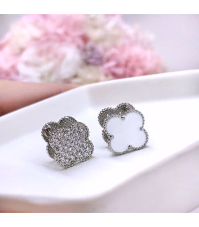 Серьги Ванклиф двухсторонние серебристые