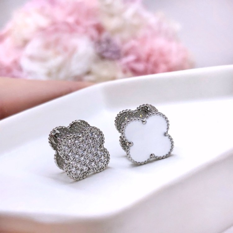 Серьги Ванклиф двухсторонние серебристые Meduza Crystal