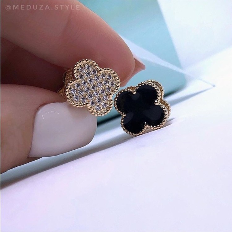 Серьги Ванклиф двухсторонние в золоте Meduza Crystal