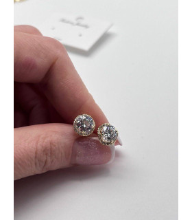 Серьги пусеты с крупным цирконом в золоте