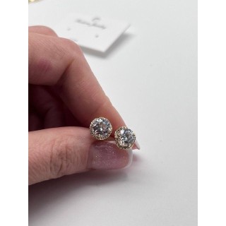 Серьги пусеты с крупным цирконом в золоте