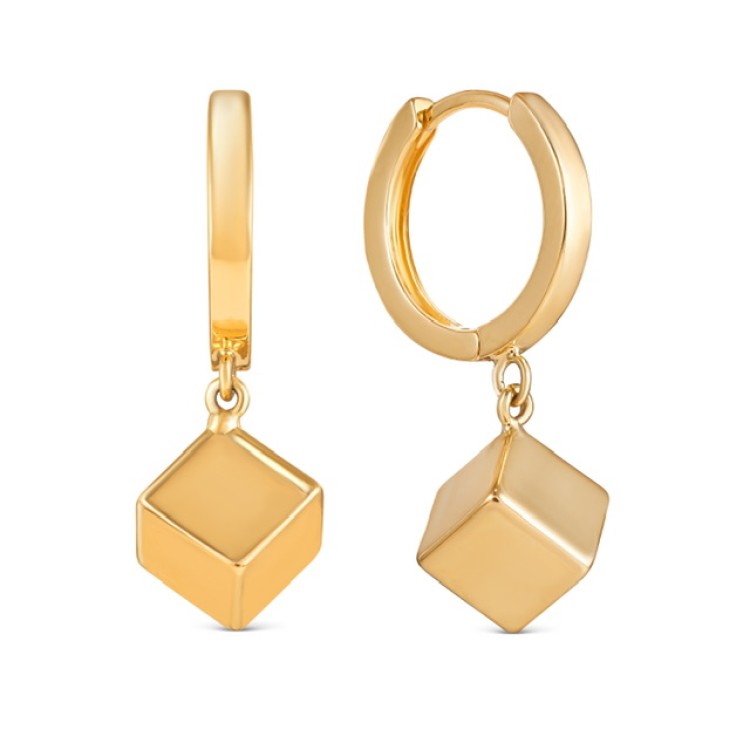 Серьги Кубы на колечках в золоте Meduza Crystal