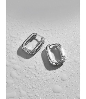 Серьги Скобы с цирконом серебристые 