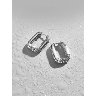 Серьги Скобы с цирконом серебристые 