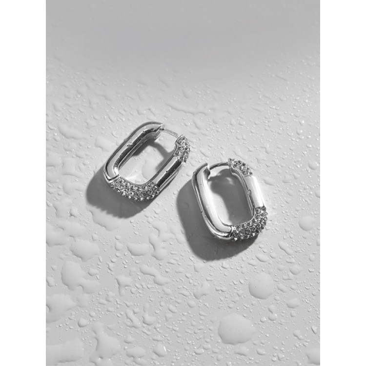 Серьги Скобы с цирконом серебристые Meduza Crystal