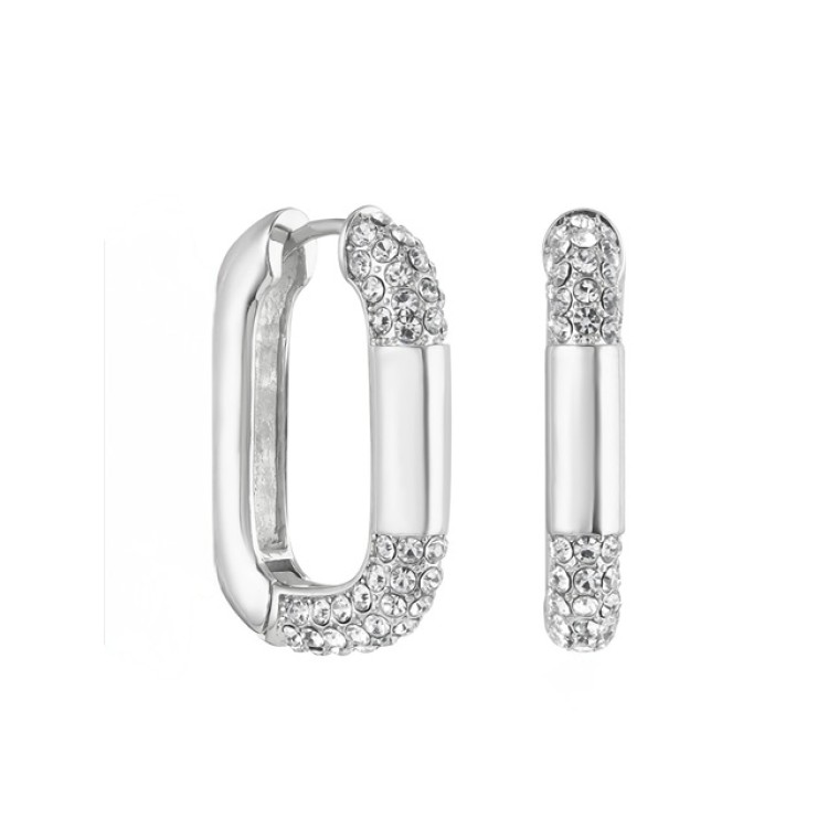Серьги Скобы с цирконом серебристые Meduza Crystal