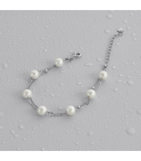 Браслет двойной с жемчугом Майорка серебристый