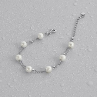 Браслет двойной с жемчугом Майорка серебристый