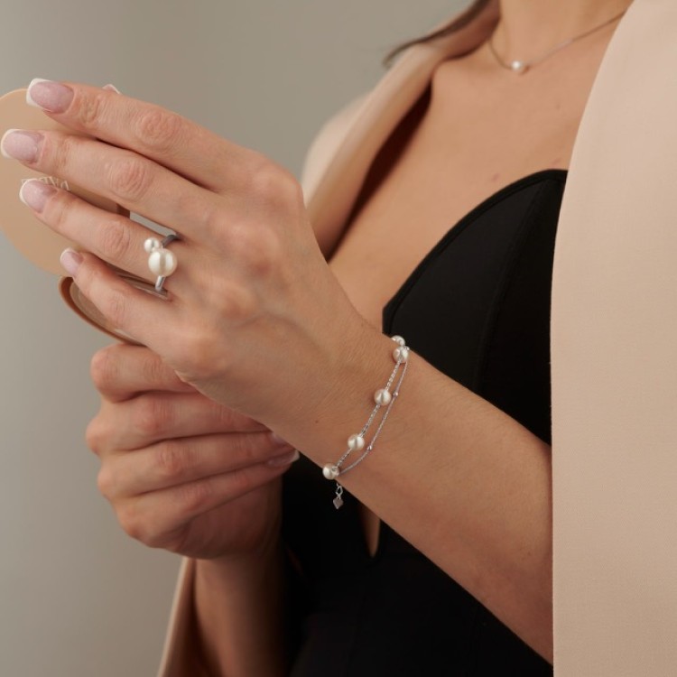 Браслет двойной с жемчугом Майорка серебристый Meduza Crystal