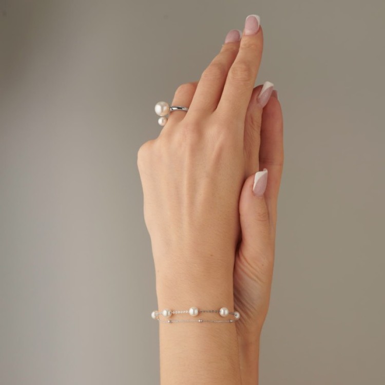 Браслет двойной с жемчугом Майорка серебристый Meduza Crystal