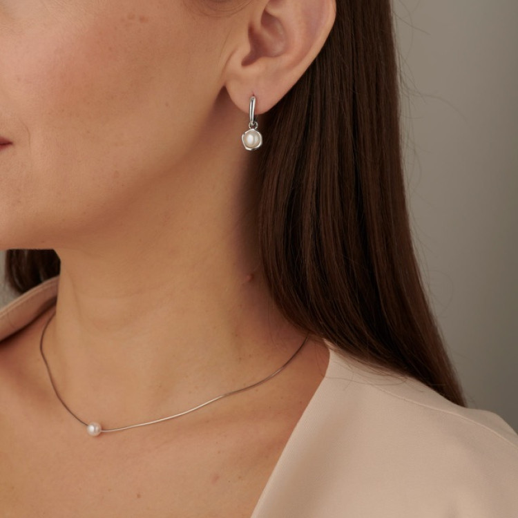 Подвеска с жемчугом в белом золоте Meduza Crystal